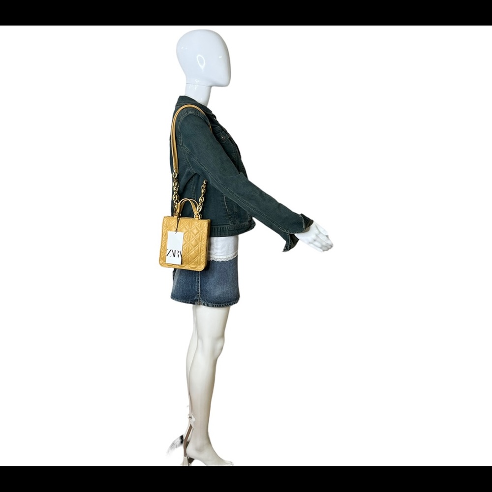 Zara Womens Shoulder Bag Quilt Mustard Yellow Mini Tote Crossbody Bag Purse New - Picture 15 of 15